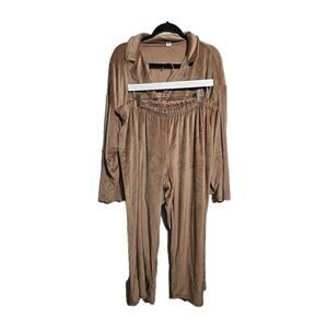 Old Navy Brown Fleece Long Sleeve Sleepwear Lounge Pajama Set Womans Size XL